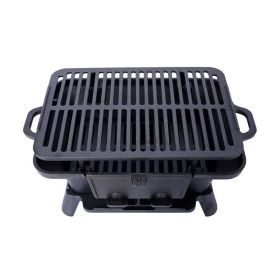 Portable Cast Iron BBQ Grill with Grate for Outdoor (Color: black, Type: Style A)