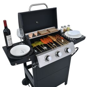 Propane Gas Grill 4 Burner Barbecue Grill, Stainless Steel 34,000 BTU Patio Garden Barbecue Grill with Two Shelves, Lid, Wheels and Bottle Opener (Color: As pic)
