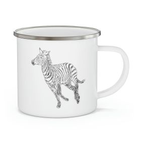 Enamel Camping Mug, Galloping Zebra Line Art Drawing Print (size: 12oz)