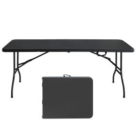 6ft Folding Table, Portable Plastic Table for Camping, Picnics, Parties, High Load Bearing Foldable Table Black (Color: As pic)